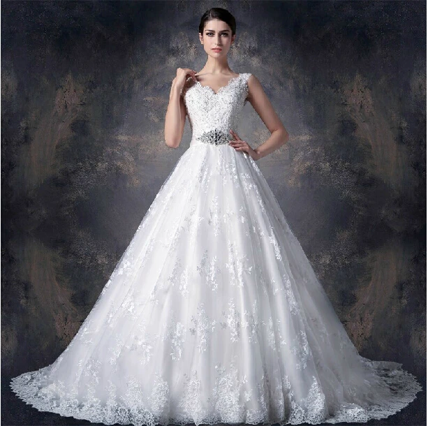 

free shipping sexy beading romantic 2015 new casamento vestido de noiva vintage crystal belt lace wedding dress Bridal Gown