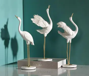 

Nordic Simulation Red Crowned Crane Resin Animal Decoration Home Livingroom Wall Fan Mural Crafts Office Desk Statue Accessories