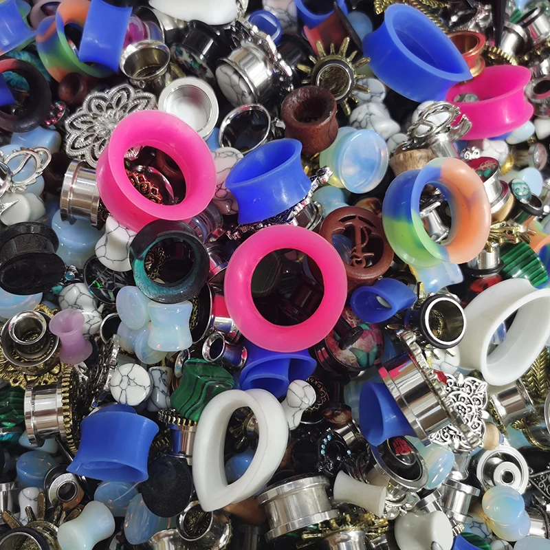 JUNLOWPY Wholesale 100pcs Stock Stainless Acrylic Ear Flesh Tunnels Ear Plugs Factory Cheap Ear Plugs Gauges Stretcher Piercing