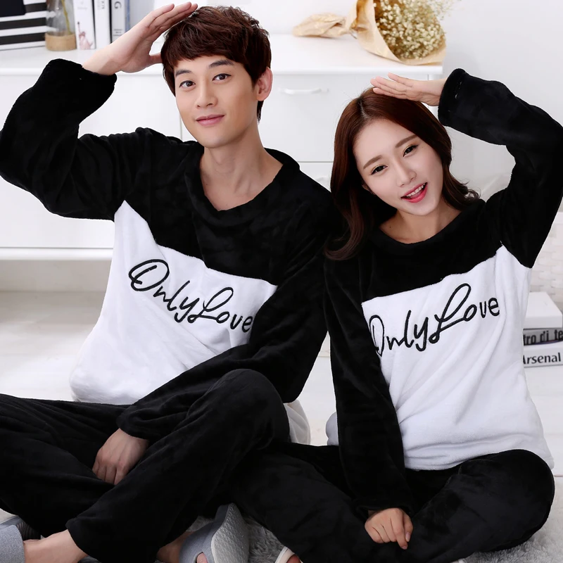 

Couples Thick Warm Flannel Long Sleeve Cute Cartoon Pajama Set for Women Winter Coral Velvet Sleepwear Suit Men Homewear Clothes