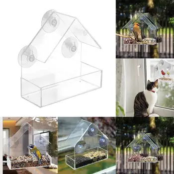 

Clear Glass Window Viewing Bird Feeder Hotel Table Type Seed Bird Hanging Feeder House Suction Peanut Adsorption I5X9