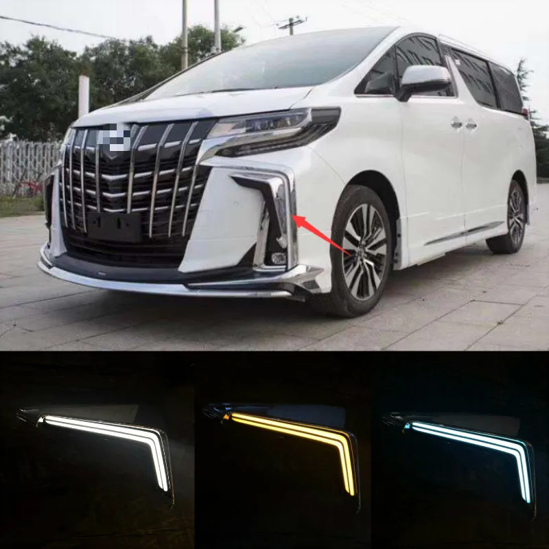 

1Pair LED Daytime Running Light For Toyota Alphard 2018 2019 Yellow Turn Signal Relay Waterproof 12V DRL Fog Lamp