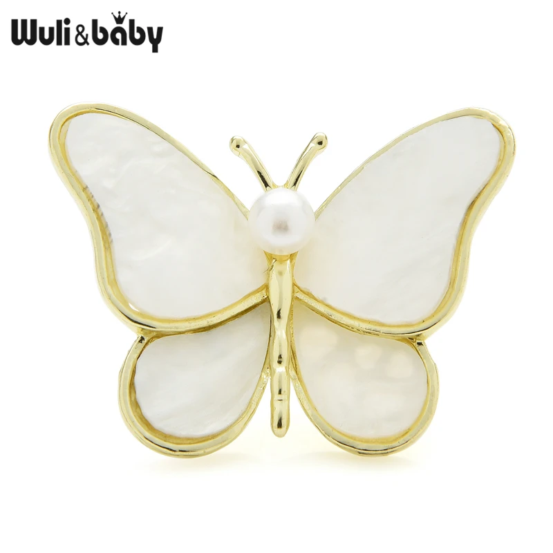 

Wuli&baby Pearl Butterfly Brooches Women 3-color Beauty Insects Party Office Brooch Pins New Year Gifts