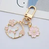 Cute Round Rabbit Cat Metal Keychain Lovely Pink Sakura Car Bag Keyring Girl Boy Couple Jewelry Lanyard Headset Pendant 4