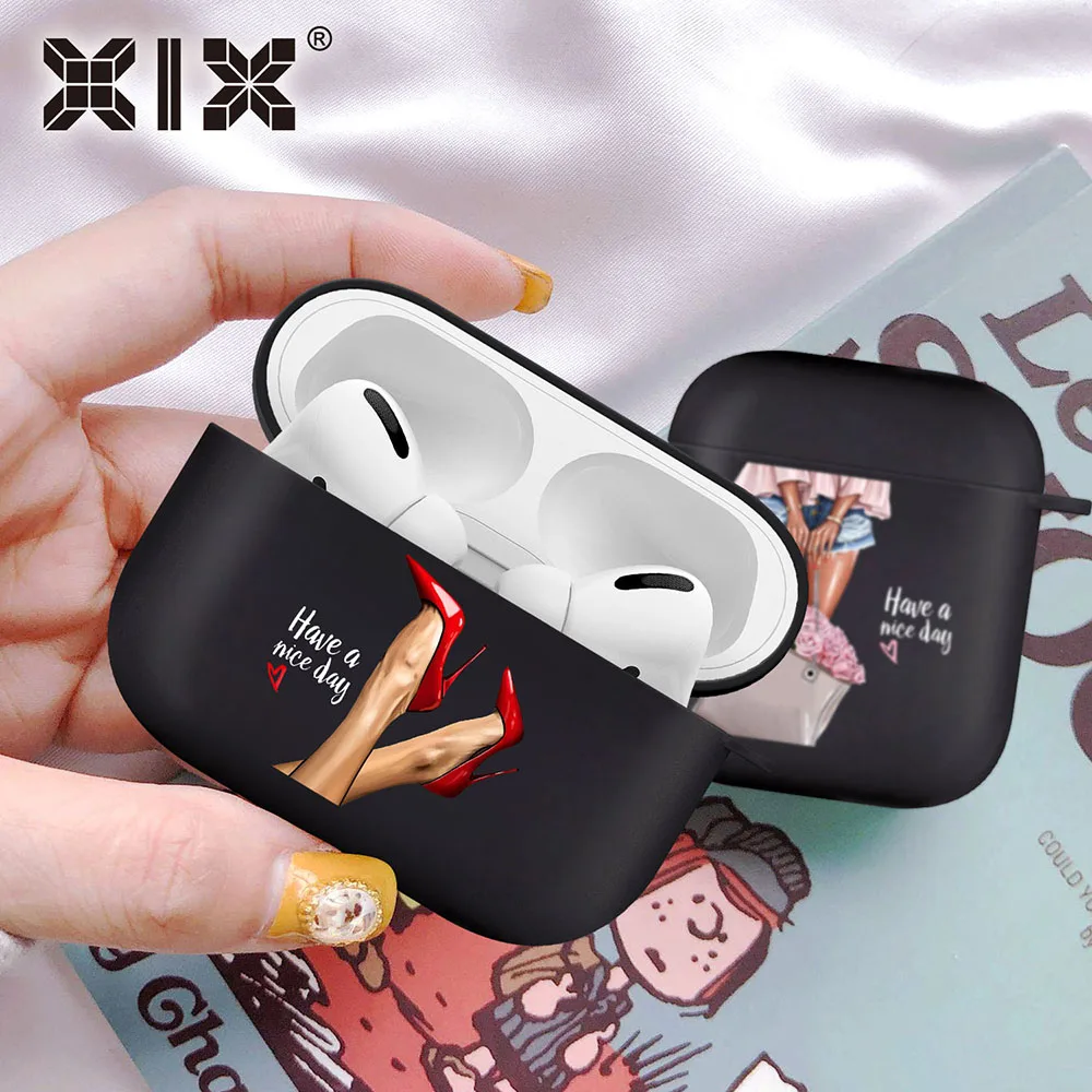Силиконовый чехол для наушников Airpods 1/2 модные женские черные мягкие Защитные