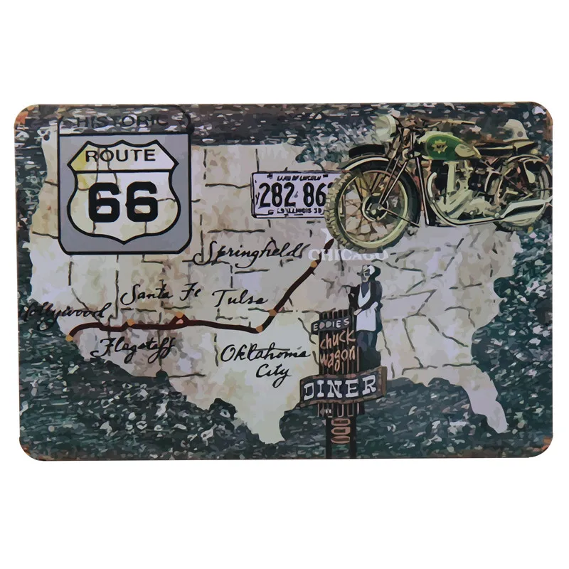 США винтажные металлические жестяные знаки Route 66 наклейки Клубная настенная вывеска для декора автомобиля номерной знак табличка плакат Tintin 8x12 дюймов H18 - Цвет: B