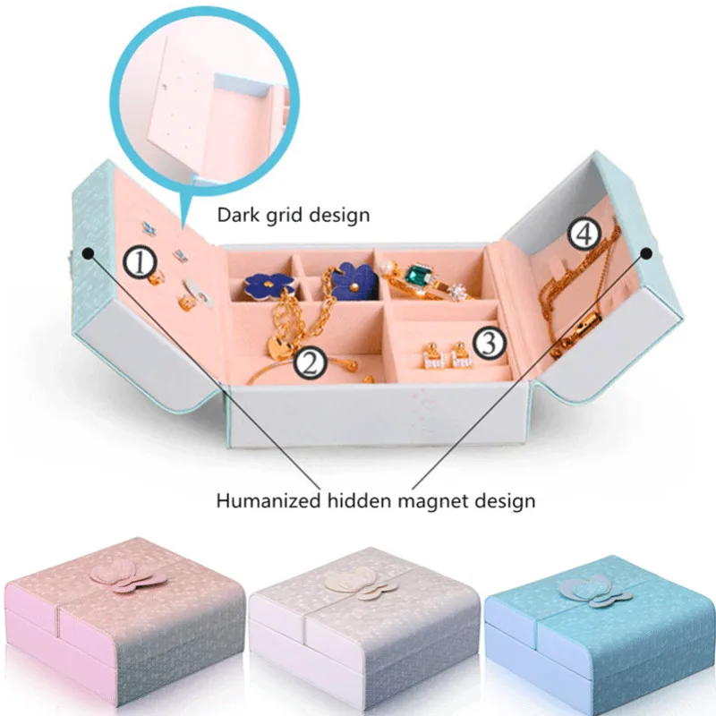 Jewelry Box Storage Organizer Case Ring Earring Necklace PU Leather Ornaments Portable Display Charme Organiser |