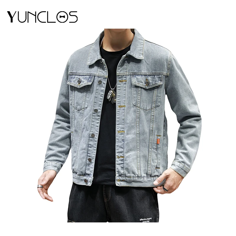 Fashion Hole Slim Buttoned Sky Blue Men's Jacket Hip Hop Retro Denim Street Casual Pilot Harajuku | Мужская одежда