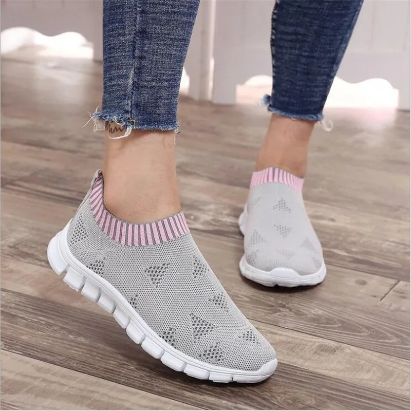 

Women Spring Summer Sneaker Knitted Mesh Vulcanized Shoes Casual Slip on Flat Soft Walking Footwear Zapatos De Mujer