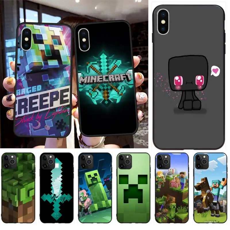 Sandbox game Mini World Black Cell Phone Case for iPhone 11 pro XS MAX 8 7 6 6S Plus X 5S SE 2020 XR case