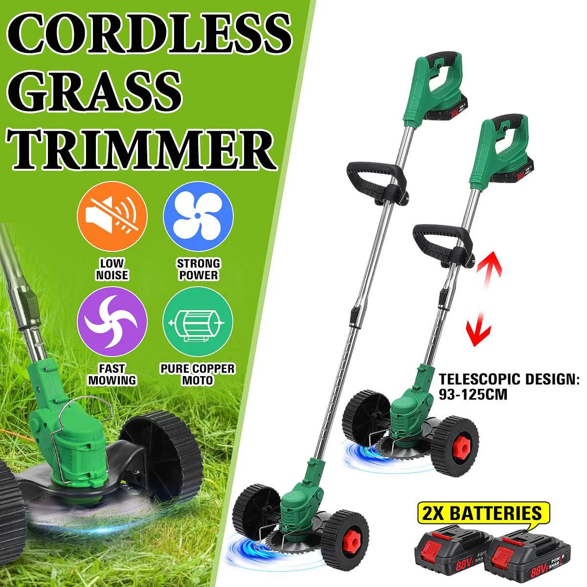 PROD 1005003027955421 Cordless Electric Lawn Mower Adjustable Double
Wheel Adjustable Electric Grass Trimmer Garden Cutter Tool for Makita
Battery