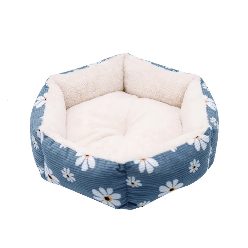 MESNUG Удобная Цветочная кровать для кошки с двусторонней подушкой теплый мягкий домик для маленькой собаки кошачье гнездо противоскользящее водонепроницаемое дно - Цвет: Тёмно-синий