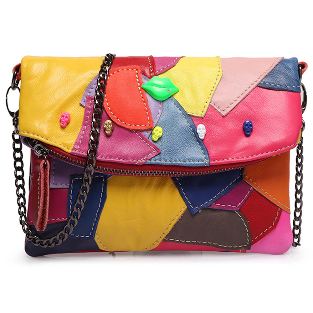Прозрачный Square Chains Bag Shoulder Patchwork Leather Handbag Fashion Skull Women Clutch Crossbody Small Messenger Bag for Female Ladies - Цвет: Прозрачный
