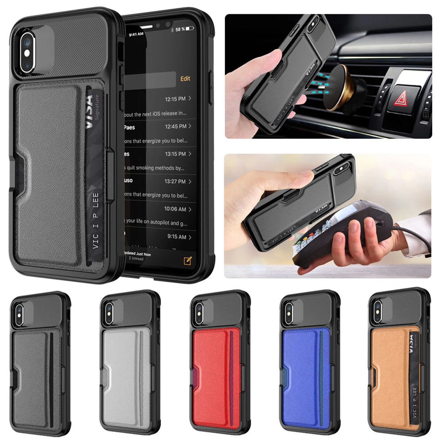 For iPhone 11 XS Max 6 7 Luxury Hybrid Leather Magnetic Car Card magnetic Holder Case Cover Samsung Galaxy Note 10 S9 8 |