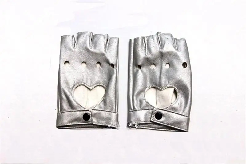 Silver Женские полупальчиковые перчатки для хип-хопа панк искусственная кожа для вождения байкерские митенки без пальцев вырез в форме сердца танцевальные Мотоциклетные Перчатки - Цвет: Silver