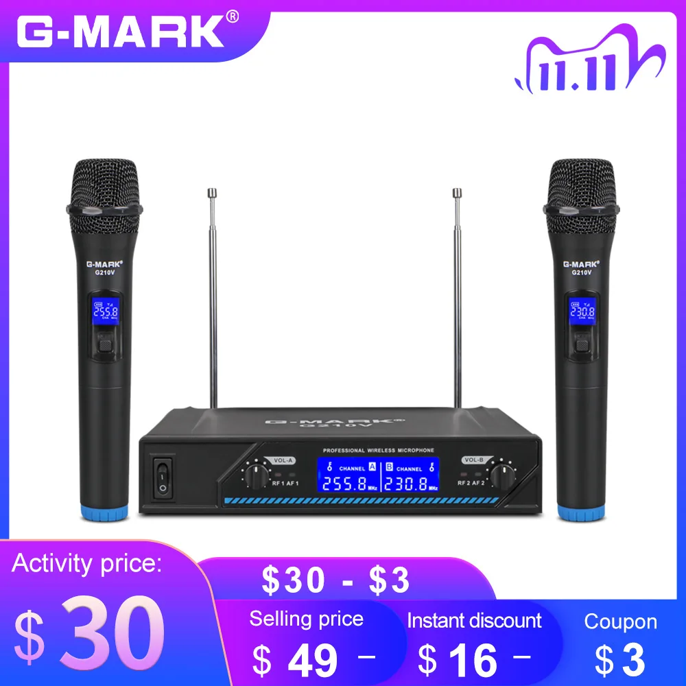 Wireless Mikrofon G MARK G210V 2 Kanäle VHF Professionelle Handheld Mic Für Party Karaoke Kirche Zeigen Treffen|Microphones| - AliExpress