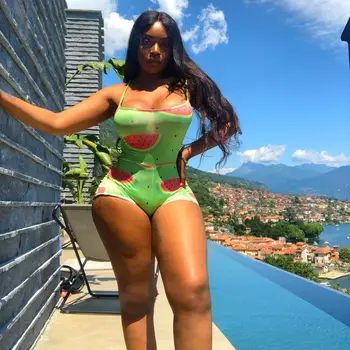 

Women's Sports Romper Summer Jumpsuit Sleeveless Fruit Printed Tight Elastic Slim Stretch Home Gym Wear Sexy Playsuit
