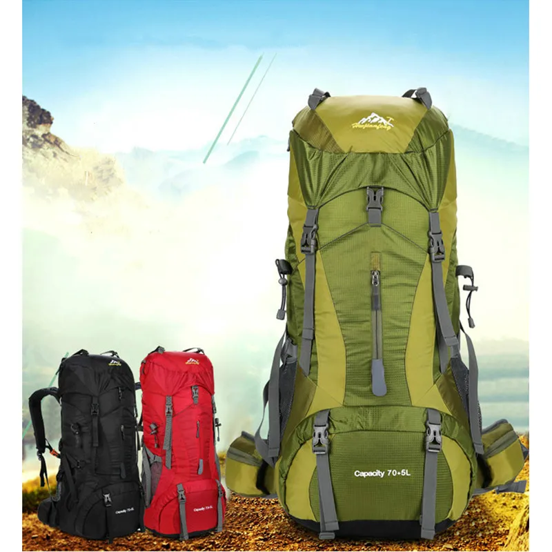 

Outdoor Large Capacity Hiking Bags Unisex Waterproof Breathable Hiking Backpack with Rain Cover Nylon Climbing Trekking Backpack