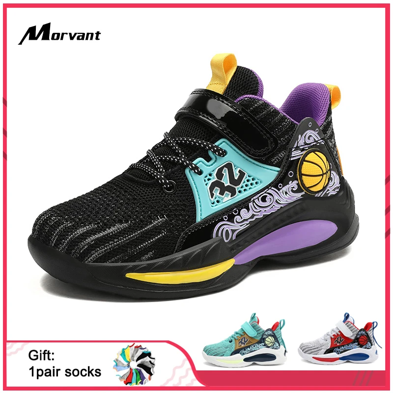 MORVANT New Children's Basketball Shoes Lightweight Breathable Boys Sneakers Boys Basketball Shoes Kids Sports Training Footwear slippers for boy