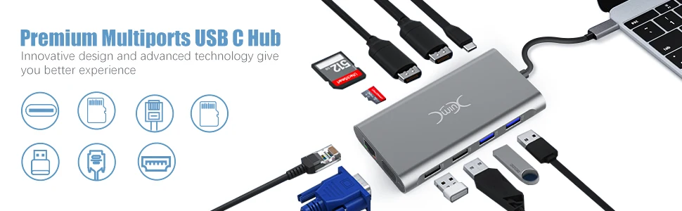 YXwin USB C концентратор тройной дисплей Тип C адаптер 11 в 1 мульти HDMI RJ45 VGA usb-хаб 3,0 Для MacBook Pro картридер Тип C usb-хаб