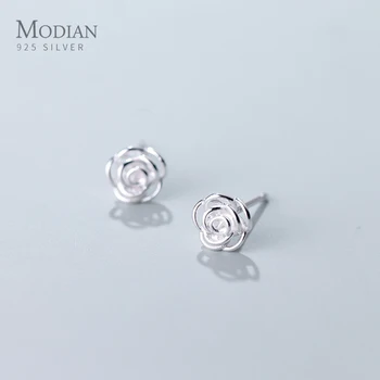 

Modian Romantic Hollow Rose Flower Stud Earrings for Women Fashion 925 Sterling Silver Simple Plant Ear Studs Fine Jewelry