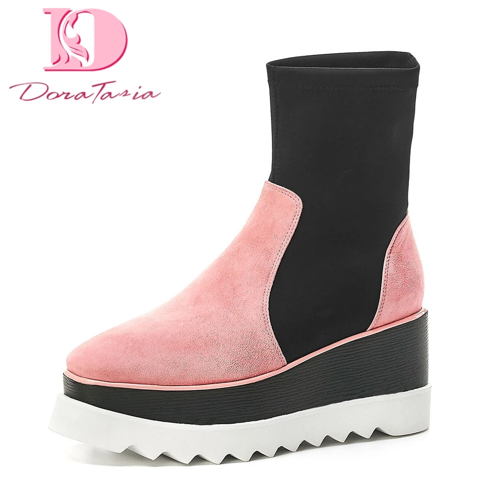 

Doratasia Brand INS Kid Suede Sock Boots Non-slip Flat Platform Wedges Heel Shoes Woman Casual Autumn Winter Ankle Boots Women