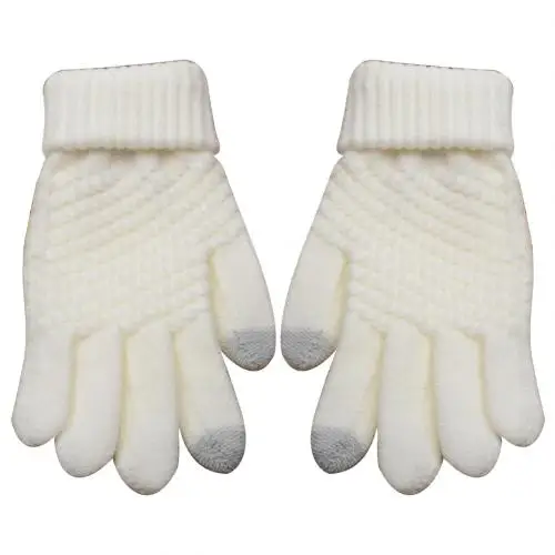 Зимние уличные перчатки для мужчин и женщин, теплые перчатки для вождения с сенсорным экраном, вязаные варежки на весь палец, guantes mujer handschoenen - Цвет: Белый