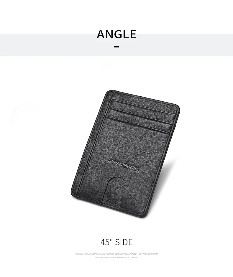 BISON DENIM Kuh Leder Mode Dünne Minimalist Männer Brieftasche Kreditkarte Halter RFID Blocking Leder Geldbörse 11.3*8.2*1cm W9670-1BS – Detail 14