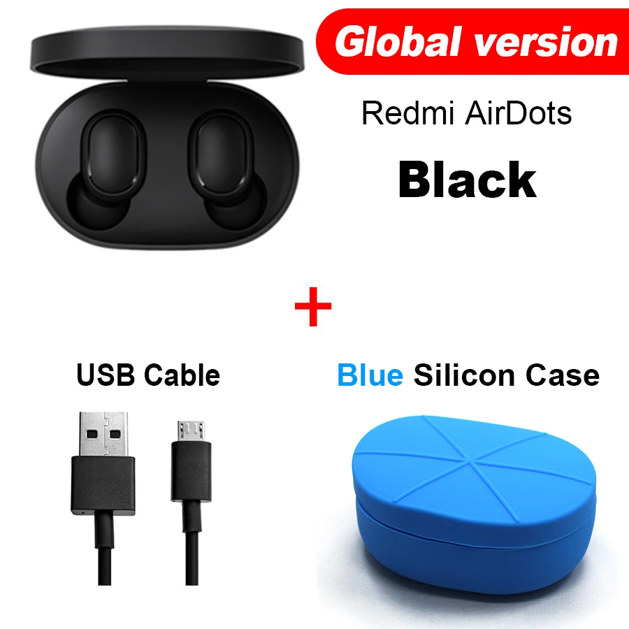 Оригинальные беспроводные наушники Xiaomi Redmi Airdots Xiaomi TWS, громкая связь, голосовое управление, Bluetooth 5,0, шумоподавление, управление краном - Цвет: Glo Cable Blue Case