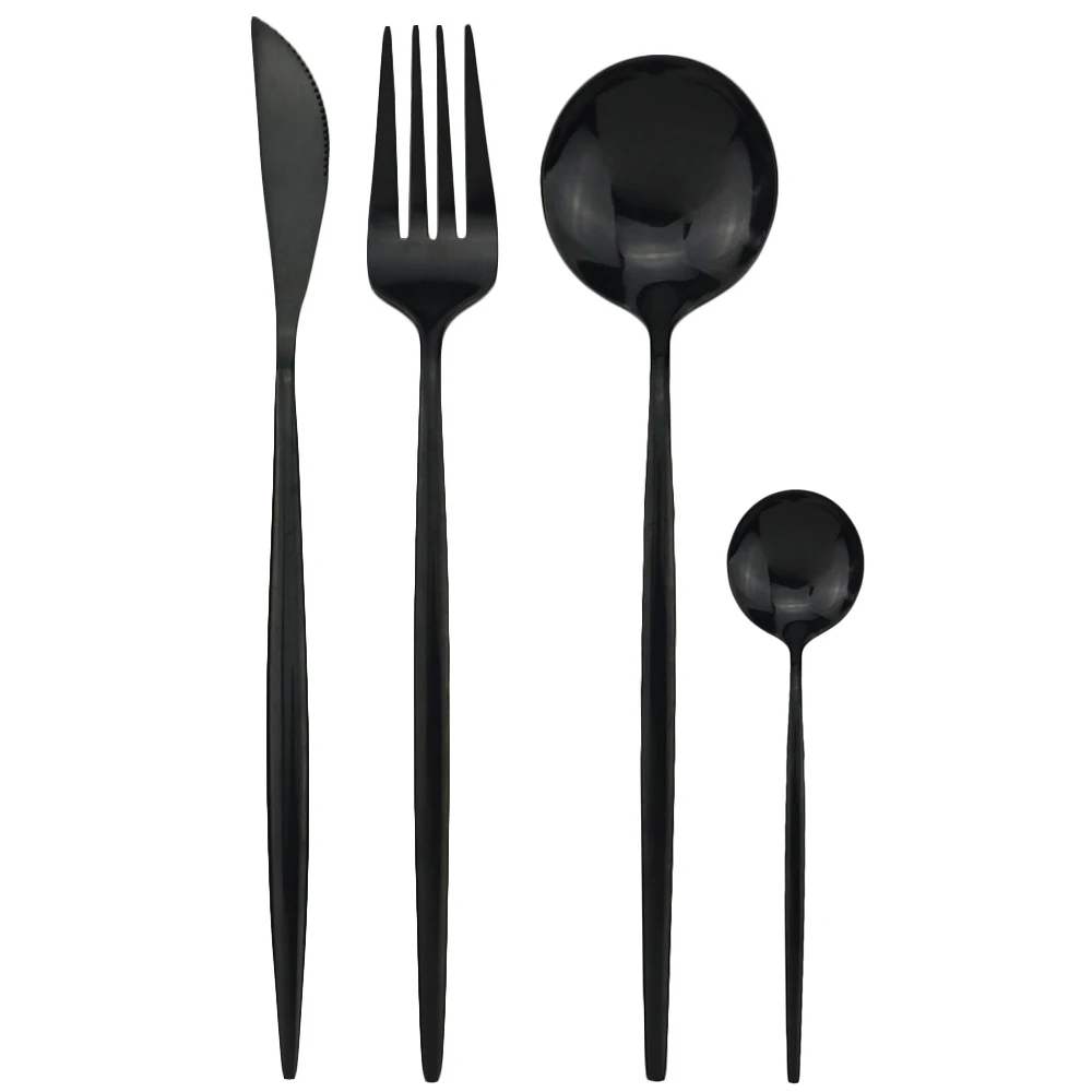 Tea Spoon Black 4 шт./компл. Набор радужных столовых приборов Ножи вилка десертные обеденная ложка комплект 304 Нержавеющая сталь набор посуды Кухня посуда столовые приборы - Цвет: Tea Spoon Black