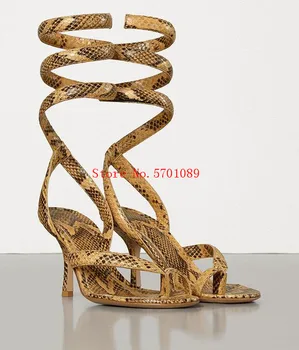 

Women Designer Shoes Spiral Sandals Spiral Ankle Strap Python-printed Calf Leather Snake Single Diagonal Strap Over Foot Sandal