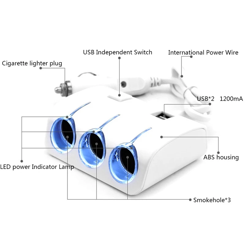 3 USB белый автомобильный адаптер для зарядного устройства A Drag Turn три автомобильного прикуривателя Автомобильный адаптер питания от сети