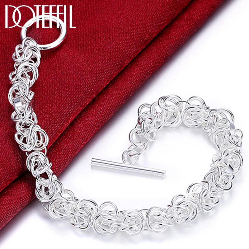 

DOTEFFIL 925 Sterling Silver 24K Gold Geometry Bracelets For Women Wedding Simple Fashion Girl Lady Bracelet Christmas Jewelry