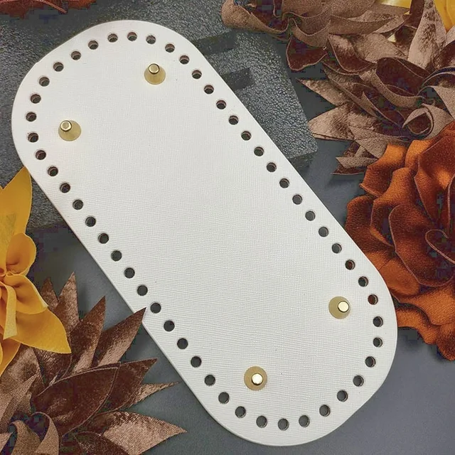 22x10cm Woven Long Bottom for Knitted Bag PU Leather Bag Accessories Handmade Bottom With 52Holes DIY Crochet Bag Bottom White