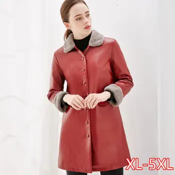 

Autumn Winter Warm Faux Fur Coat Women Leather Jacket Ladies Slim long Trent coat Plush Casual Outerwear L-5XL Pu leather coat