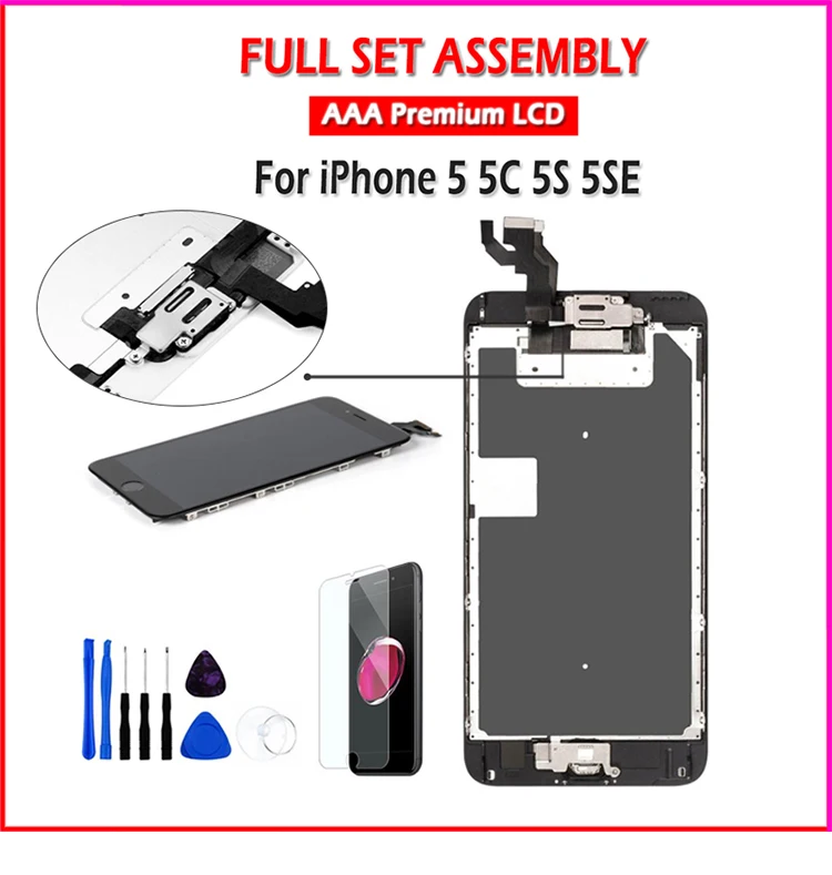 Полный комплект для iPhone 5 5S 5C ЖК-экран полная сборка Дисплей сенсорный дигитайзер Замена Фронтальная камера домашняя кнопка установлена
