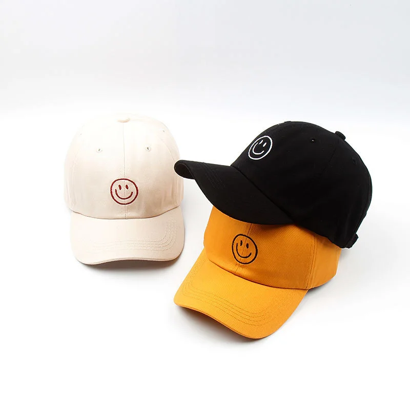 

New hat female Korean embroidered smiling face baseball hat Street trendsetter curved brim duck tongue hat Summer Sun Visor Hat