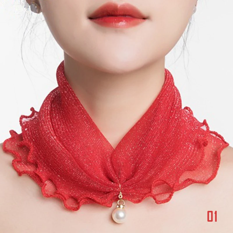 

Fashion Women Pearl Lace Variety Scarf for Lady Solid Silk Chiffon Scarf Lace Gifts Hair Variety Neck Bandana Scarves
