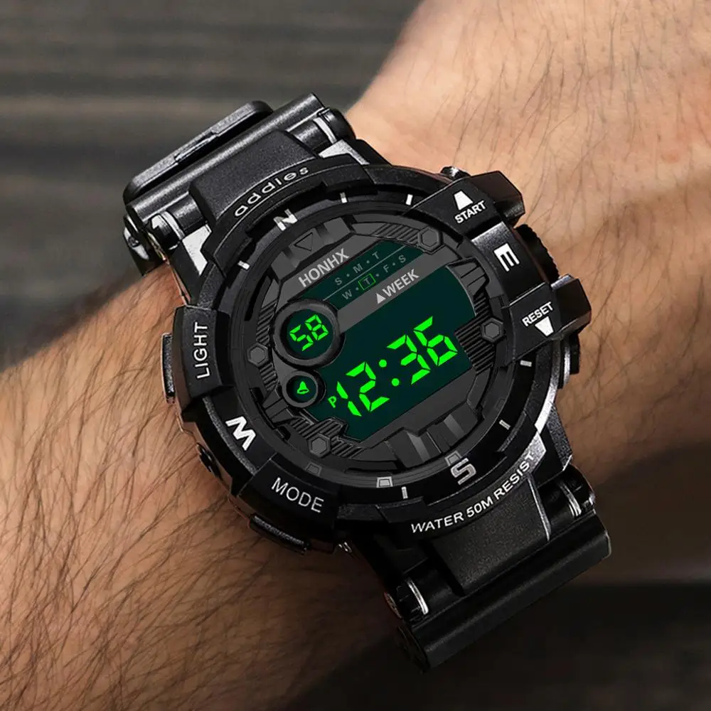 HONHX Роскошные Мужские Цифровые светодиодный часы с цифровым датным будильником водонепроницаемые спортивные мужские наружные электронные часы дропшиппинг Q