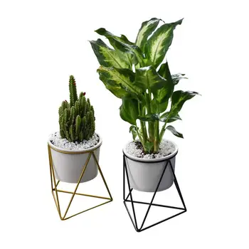 

1PC Iron Art Flower Pot Simple Iron Rack Flowerpot Delicate Hydroponic Vase Decor Fashion Ceramic Flower Pot For Balcony