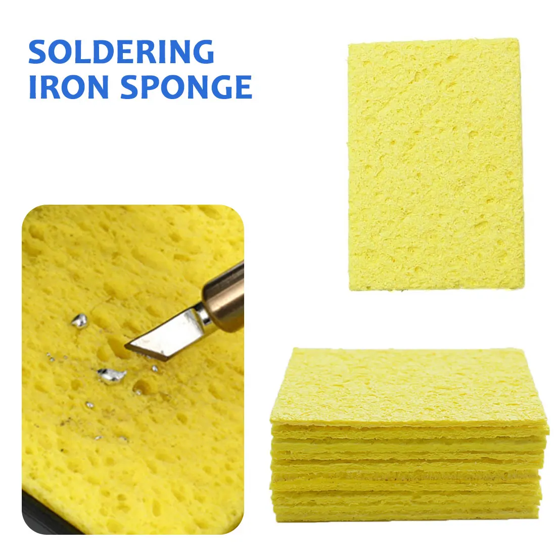 100Pcs Cleaning Sponge Cleaner Yellow Enduring Electric Welding Soldering Iron