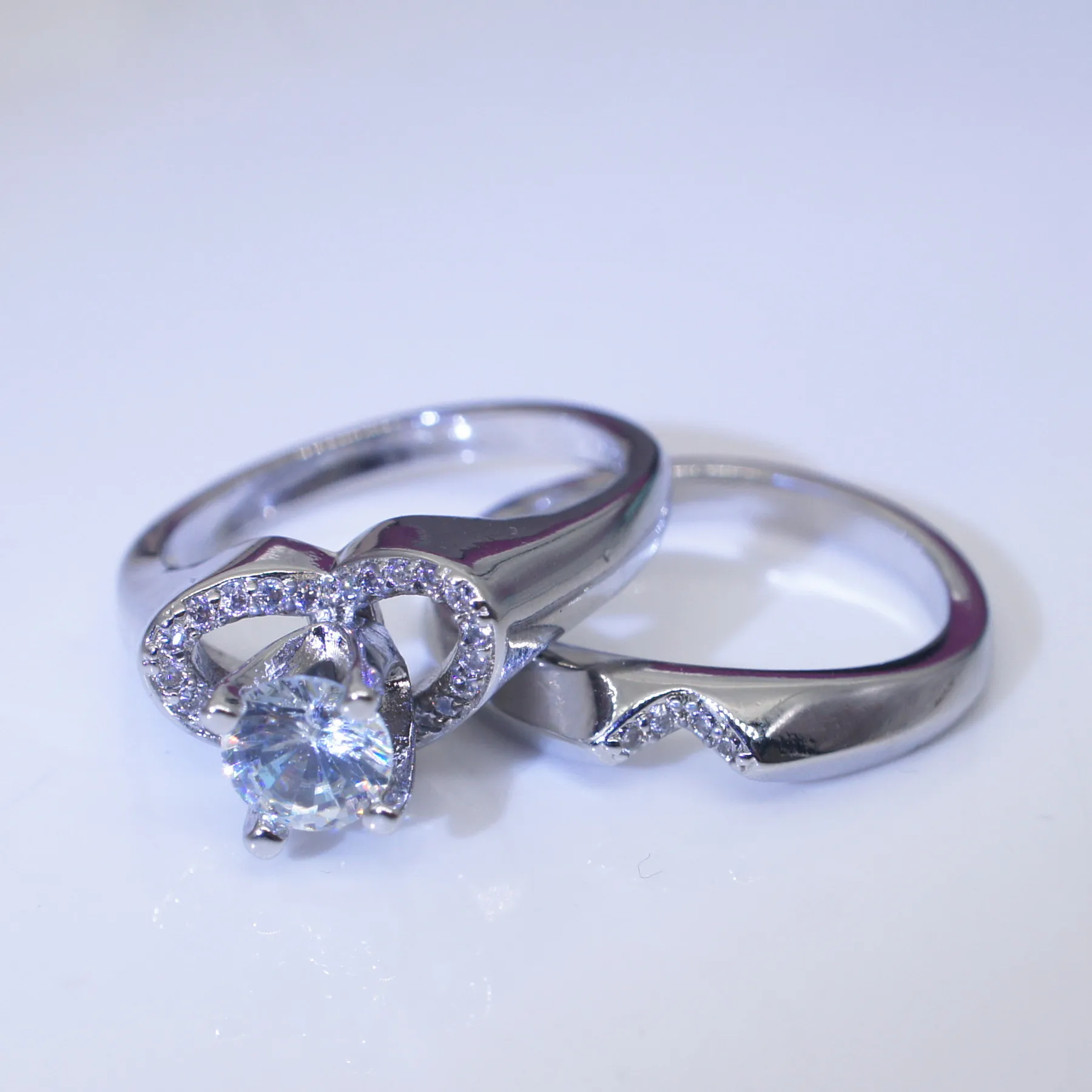 Модное женское белое свадебное кольцо с кристаллами, набор роскошных 925 пробы серебряных колец в форме сердца, обручальные свадебные кольца для женщин