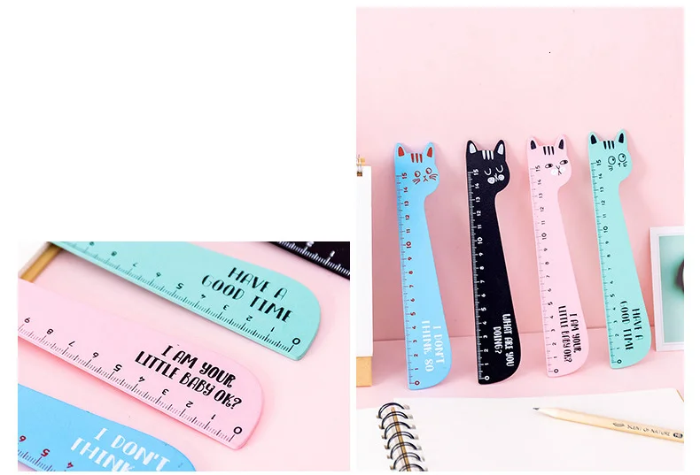1-teiliges Lytwtw's Cat Candy Color Kawaii Briefpapier Cartoon Zeichnung Geschenk Koreanisches Büro Schule Kätzchen Gerades Holzlineal – Detail 5