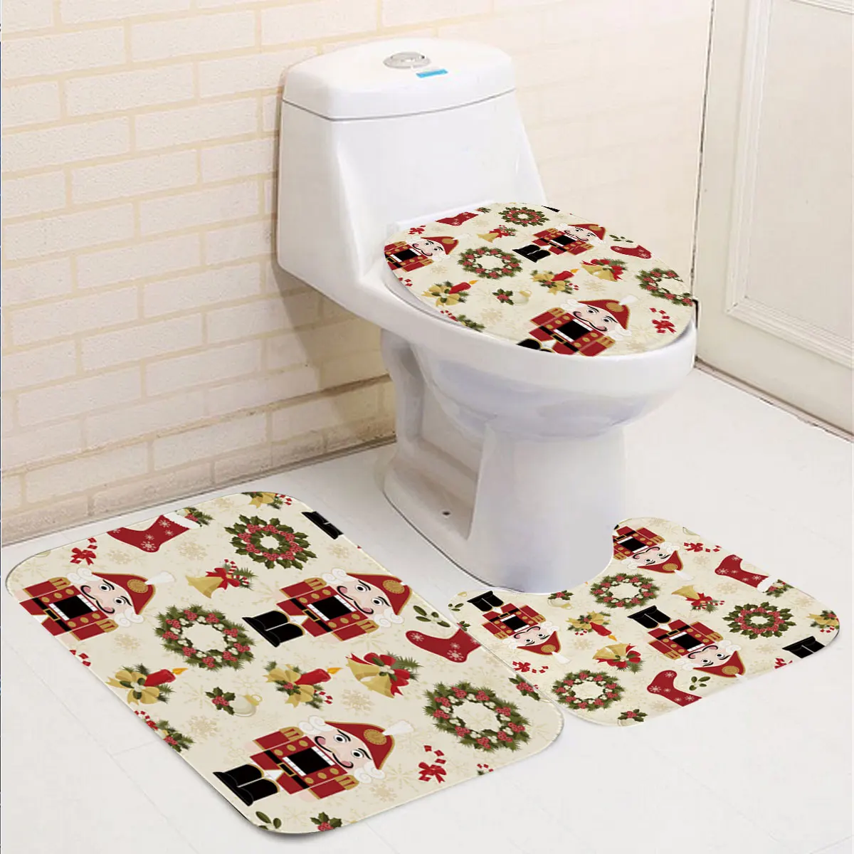 Type B 3pcs Merry Christmas, водонепроницаемая занавеска для ванной, покрытие для унитаза, коврики, нескользящий коврик, набор для ванной, занавеска для душа, Рождественский Декор - Цвет: Type B 3pcs