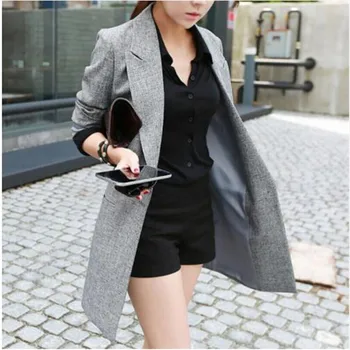 

2018 Spring Autumn New Style Thin Long Women Blazer Gray