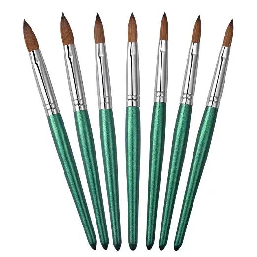 

Eval Quality 100% Kolinsky Sable Hair Nail Acrylic Brush Oval Crimped Green Sparkling Wooden Handle Nail Painting Brush