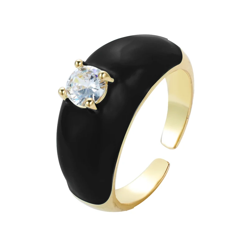 2021 INS Color Rainbow Fashion Rings For Women Finger Jewelry Clear CZ Colorful Neon Enamel Open Adjusted Dome Ring 