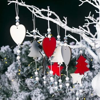

1x 9PCS Christmas Wooden Pendants Hanging Decor Xmas Tree Heart-shaped Ornaments For Festive Party New Year Holiday Decorations
