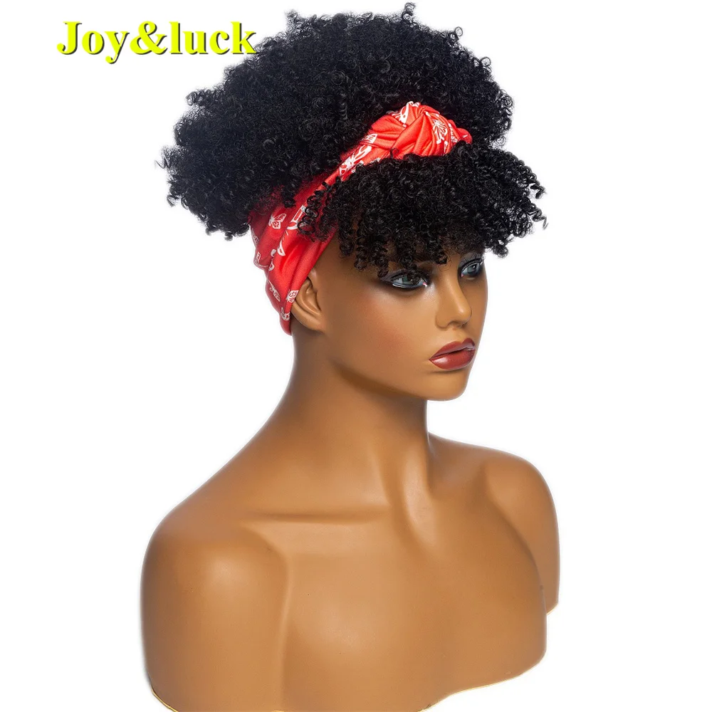 

Synthetic Headband Wig Red Turban Linked Bangs Wigs For African Women Short Curly Wrap Hair Wig