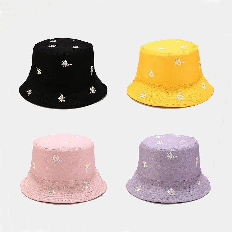 

2020 Men Women Summer Daisy Double Sided Bucket Hat Bob Fashion Fisherman Hat Girls Outdoor Travel Sun Visor Fashion Panama